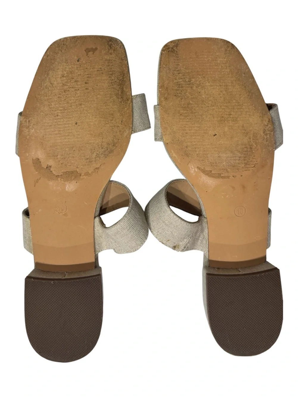 JOIE Sandal Nolita Size 10 Neutral Beige Linen Block Heel Slide Sandal